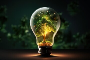 illustration of bulbs and plants with the concept of environmentally friendly and renewable energy