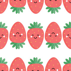 Seamless pattern with cute cartoon strawberries, for fabric print, textile, gift wrapping paper. colorful vector for children, flat style