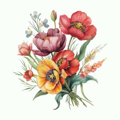 Watercolor floral spring bouquet. Hand drawn vector illustration.