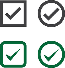 Check Box, Check In, Correct, Bullets Black And Green Vector Icons Template Collection. Editable Vector Illustration Outline Stroke. Transparent Background.