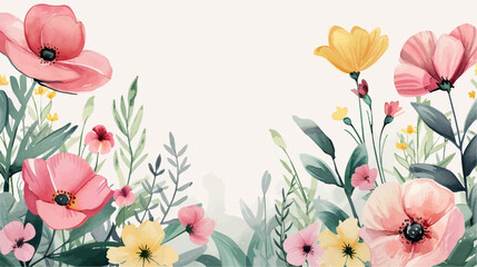 Vector watercolor banner with beautiful flowers framed for spring celebration