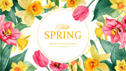 Vector watercolor banner with beautiful flowers framed for spring celebration