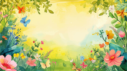 Obraz na płótnie Canvas Vector watercolor banner with beautiful flowers framed for spring celebration