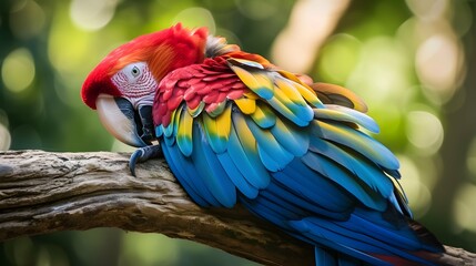 Vibrant parrot resting on a branch