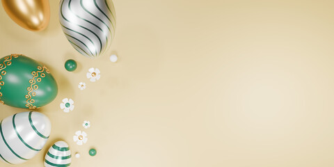 Happy Easter holiday banner. Greeting banner. 3d render. Space for text.