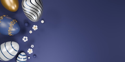 Obraz premium Happy Easter holiday banner. Greeting banner. 3d render. Space for text.