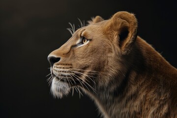 lion profile portrait on black background - generative ai