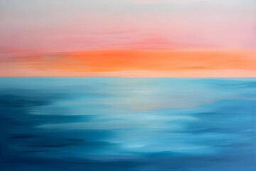 Abstract art capturing the feeling of a sunrise over the ocean, with gradients of orange, pink, and blue merging at the horizon.