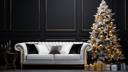 A gold and white christmas tree