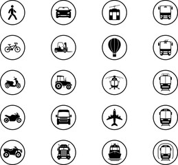 Public Transportation icon set in line style. Transport simple black style symbol sign for apps and website, vector illustration.
