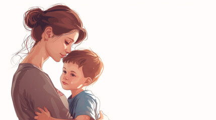 Obraz premium Illustration of a mother with her little son. Concept of mother's day, mother's love