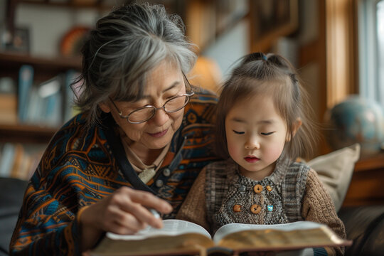 Mother and her daughter reading  bible ,family worship or woman studying, reading book or learning God in religion