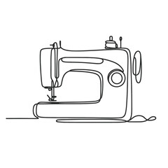 A sewing machine in a line drawing style