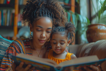 Mother and her daughter reading  bible ,family worship or woman studying, reading book or learning God in religion