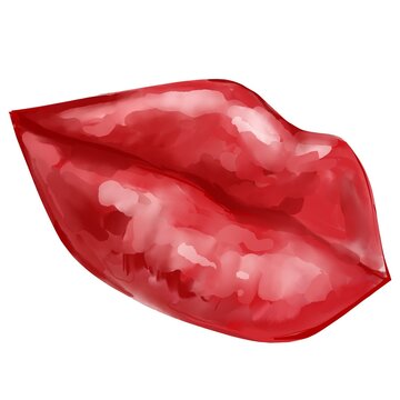 Watercolor digital illustration of sexy female lips on a white background, cosmetic. Beauty illustration
