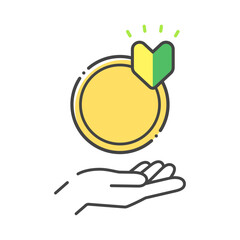 初心者マーク付きのフレームを持っている人の手のアイコン - 初心者･サポートのイメージ素材