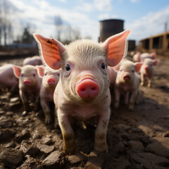 Ecological pigs and piglets at the domestic farm, Pigs at factory,