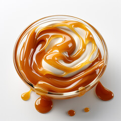 sweet caramel sauce isolated on transparent background, top view