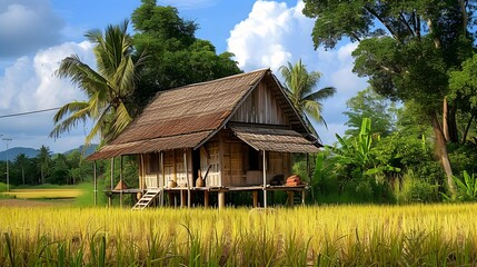 Small wooden house in rural Thailand  - Powered by Adobe