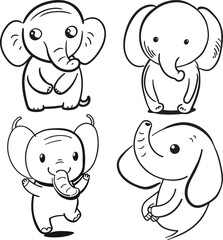 vector doodle elephant outline simple cartoon