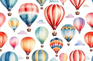 Cute Hot air balloon set. Watercolor retro childish illustrations isolated on white. 