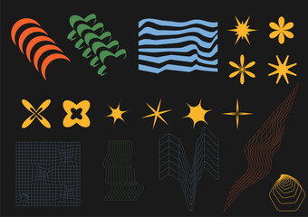 Retro futuristic set. Collection of y2k shapes for nostalgic design. Basic graphic form. Vector figures isolation illustration