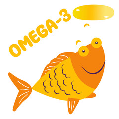 A flat vector illustration of omega 3 vitamins with fish