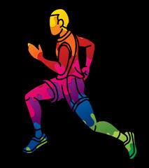 Fototapeta na wymiar Marathon Runner Start Running A Man Running Action Movement Cartoon Sport Graphic Vector 