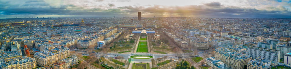 Picturesque Paris City in France as Panoramic View From Eiffel Tower and Avenue Des Champs Elysees.