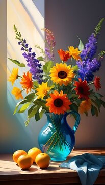 spring, flowers in bouquets, creativity, nature, inspiration, bright colors, a clear picture without blurring, photorealism.still life with sunflowers.