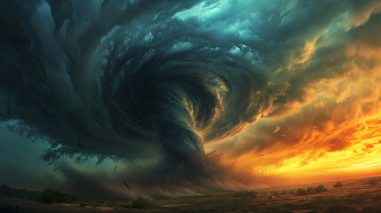 Tornado in stormy landscape, generative ai - obrazy, fototapety, plakaty