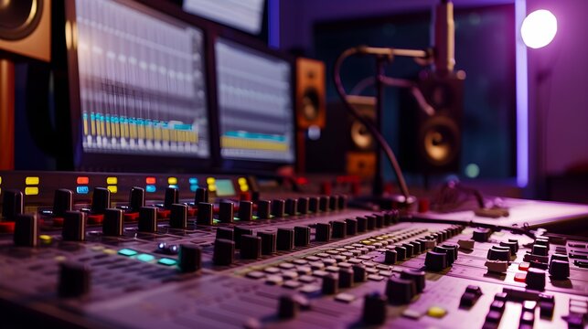 Modern radio station studio online live on air broadcasting storytelling news media 