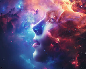 Modern minds navigate emotional turmoil guided by nebulas serene light
