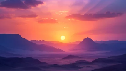  Soft focus and blur beautiful landscape on the top of mountains with the sun at dawn, generative ai © Neelam