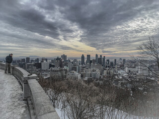 Massive snow and ice in downtown Montreal Montréal Quebec, Canada on sunny day with blue sky winter wonderland scenery