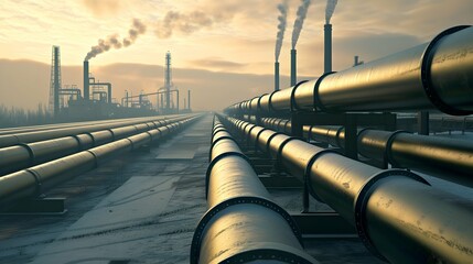Industrial Gas Pipeline Surge. Global warming and industry concept. - obrazy, fototapety, plakaty
