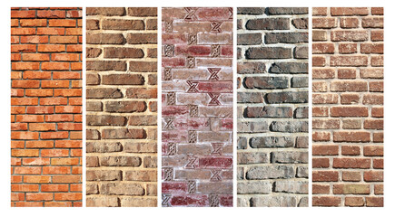 Collection of vertical banners with textures of old brick walls. Set of retro backdrop with brick...