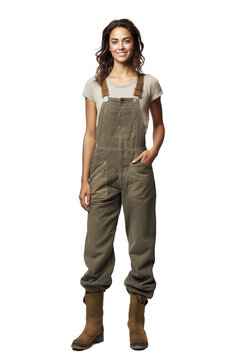 Relaxed Farmer Woman in Stylish Overalls