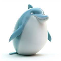 Funny overweight dolphin in shape of a ball, in style of cartoon character