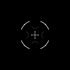 Cyberpunk aim, cyber circle target, HUD sight, virtual interface for game, HUD interface crosshair. Futuristic GUI vector aiming point, digital targeting reticle, game design focusing point.