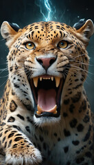 Obraz premium Fantasy Illustration of a wild animal leopard. Digital art style wallpaper background.