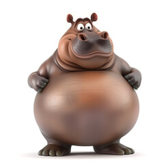 Funny overweight hippopotamus in shape of a ball, in style of cartoon character