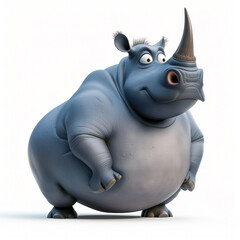 Fototapeta premium Funny overweight rhinoceros in shape of a ball, in style of cartoon character