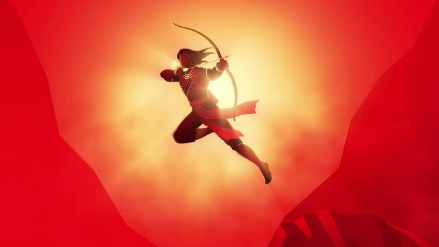 Lord Rama aiming with bow and arrow, Indian God of Hindu, Indian mythology motion graphic series
