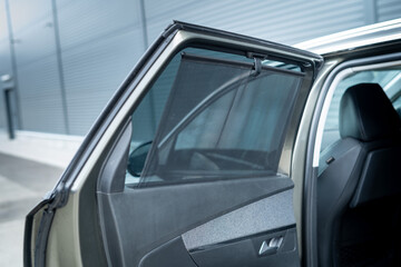 Inside View: Rear Window Shadow Curtain in Peugeot 5008 SUV Cabin