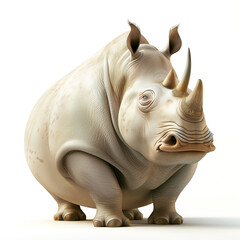Funny overweight rhinoceros in shape of a ball, in style of cartoon character