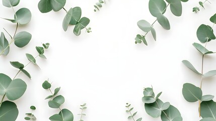 Frame made of eucalyptus branches on white background