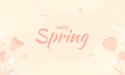 Spring background with flowers, leaves. Seasonal graphic illustration for banner, poster, card design. Vector