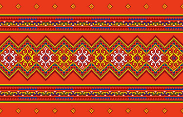 Ethnic pixel pattern Cross Stitch. Geometric fabric patterns. Ethnic pattern,Abstract,vector,illustration.Design for  Saree,Patola,Sari,Dupatta,Pixel,Ikat,texture,clothing,wrapping,decoration,carpet.