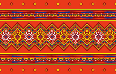 Ethnic pixel pattern Cross Stitch. Geometric fabric patterns. Ethnic pattern,Abstract,vector,illustration.Design for  Saree,Patola,Sari,Dupatta,Pixel,Ikat,texture,clothing,wrapping,decoration,carpet.